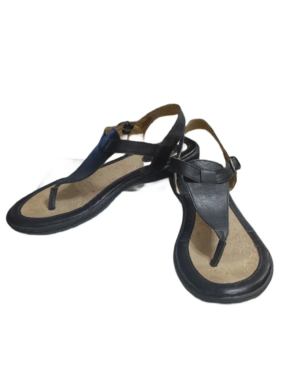 b.o.c Black Leather T-Strap Sandals Women's Size 8 Thong Ankle Strap Sandals